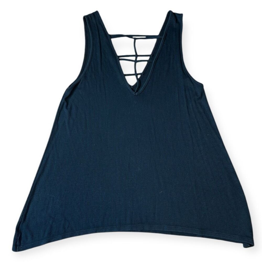 AMERICAN EAGLE Women’s Black Soft & Sexy Ribbed Strappy Tank Top Medium - Picture 3 of 5